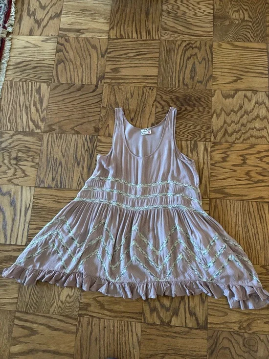 Free People Intimately Pink Polka Dot Lace Trim Tunic Top XS - Picture 6 of 7